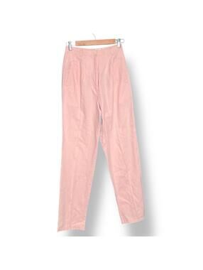 Vintage Light Pink High Waist Front Pleat Cotton Ramie Trousers